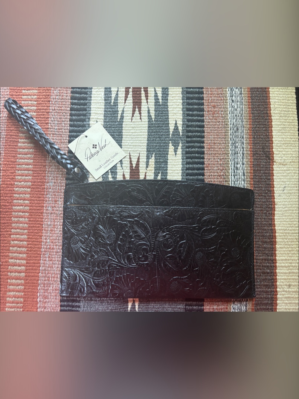 Patricia Nash Black Tooled Leather Wristlet